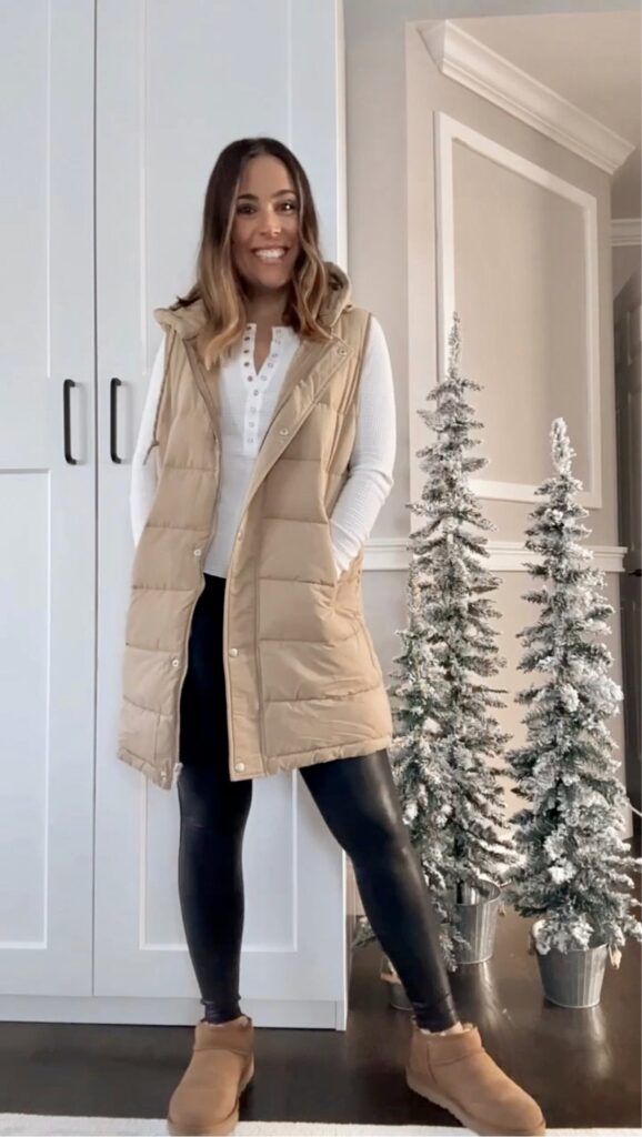 long puffer vest outfit ideas 0060