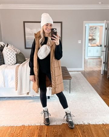 long puffer vest outfit ideas 0077