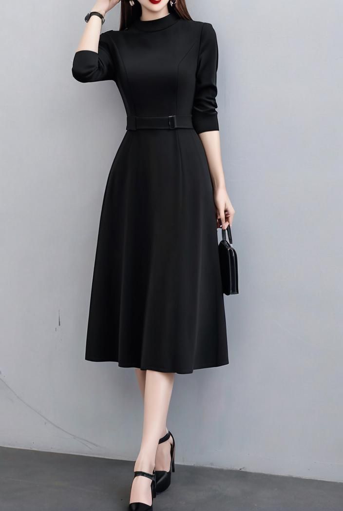 long sleeve black dress outfit ideas 0021