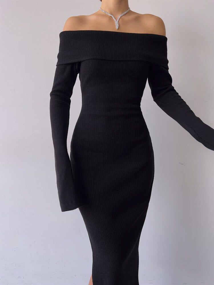 long sleeve black dress outfit ideas 0029