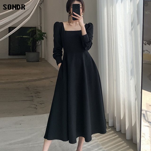 long sleeve black dress outfit ideas 0042