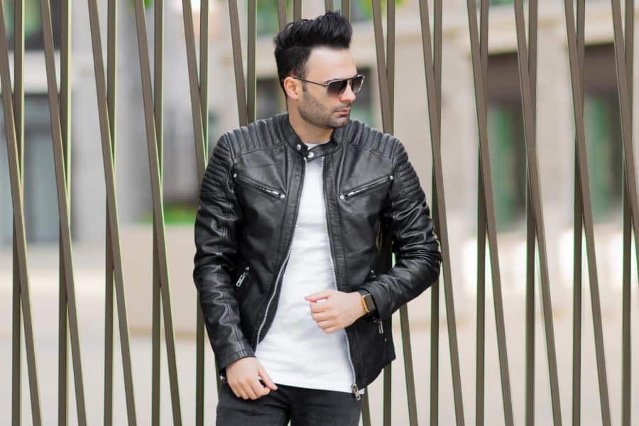 mens leather jacket outfit ideas 0010