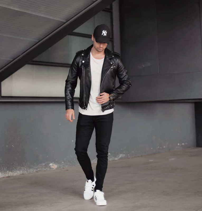 mens leather jacket outfit ideas 0014