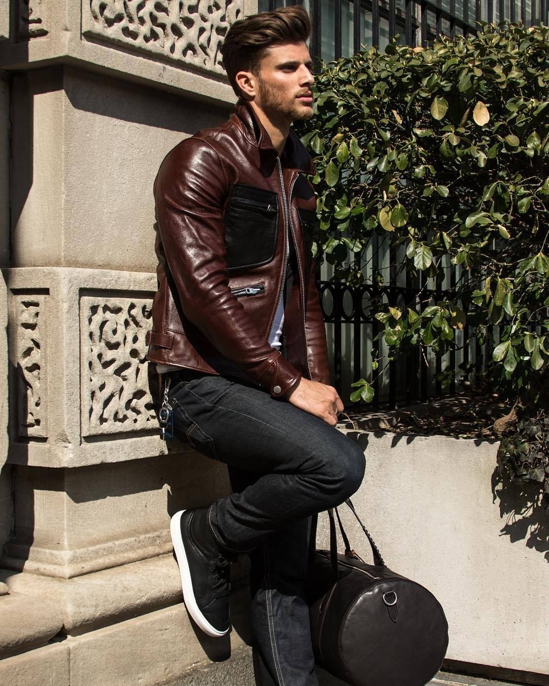 mens leather jacket outfit ideas 0076