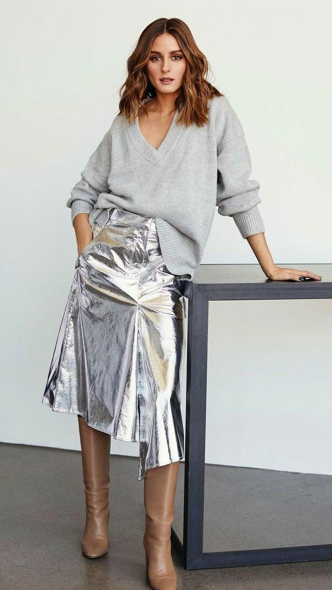 metallic skirt outfit ideas 0041