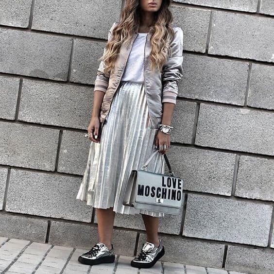 metallic skirt outfit ideas 0049