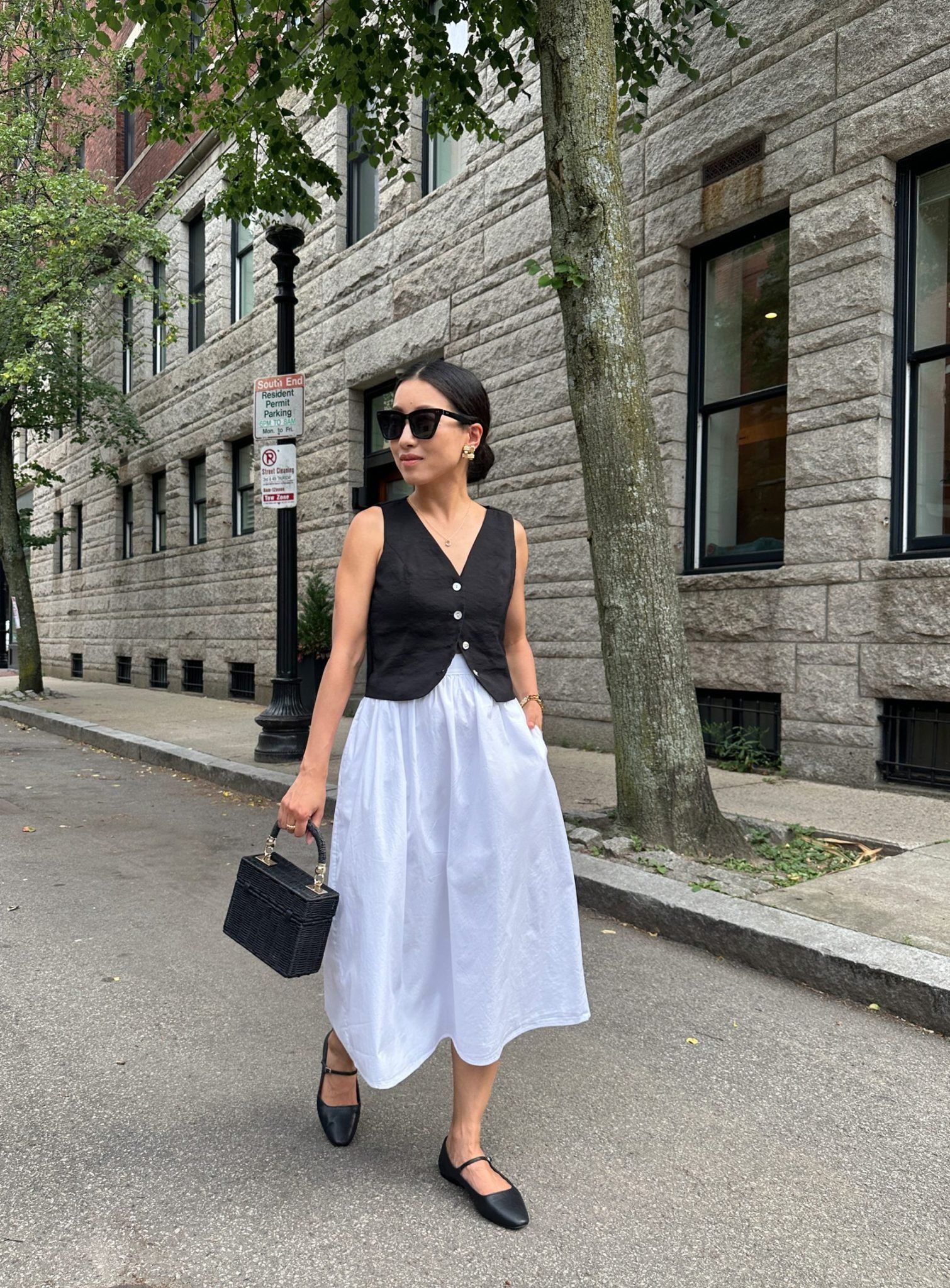 office wear with a white midi skirt