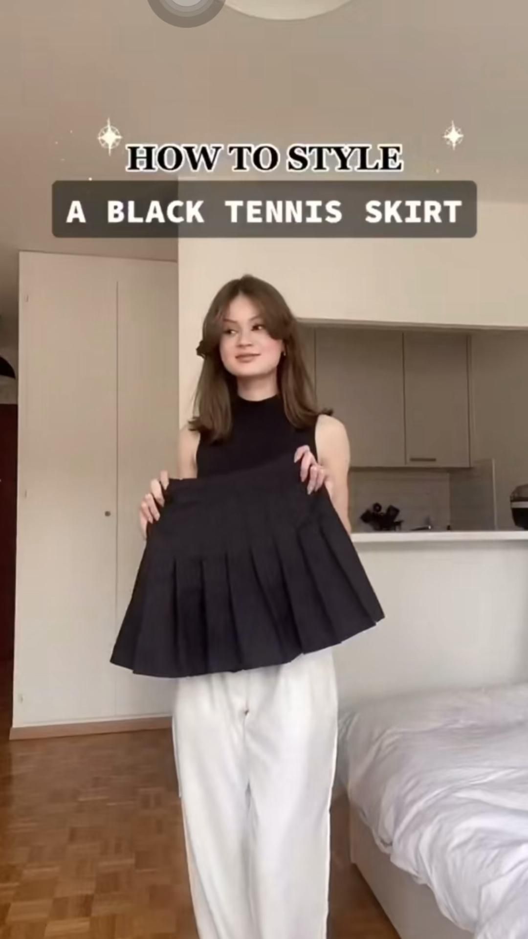 outfit inspiration featuring a black pleated skirt