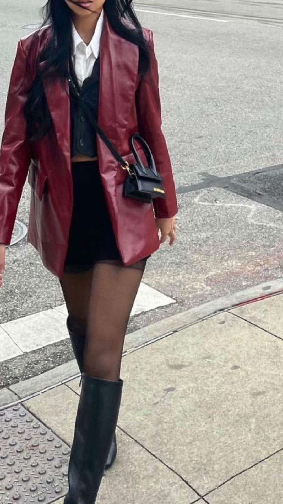 red leather jacket outfit ideas 0011