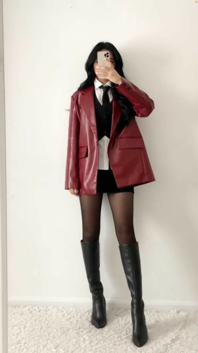 red leather jacket outfit ideas 0033