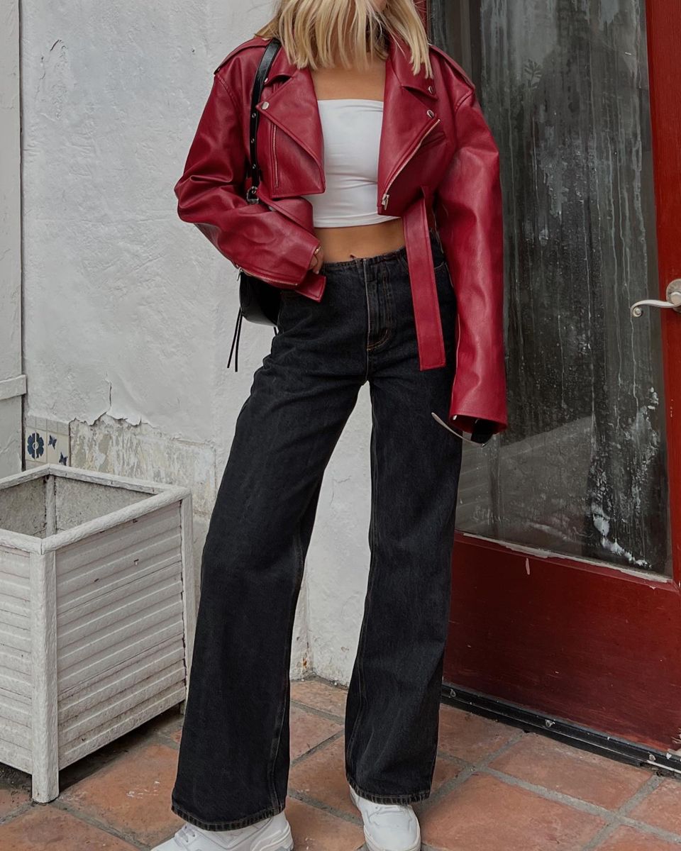 red leather jacket outfit ideas 0036