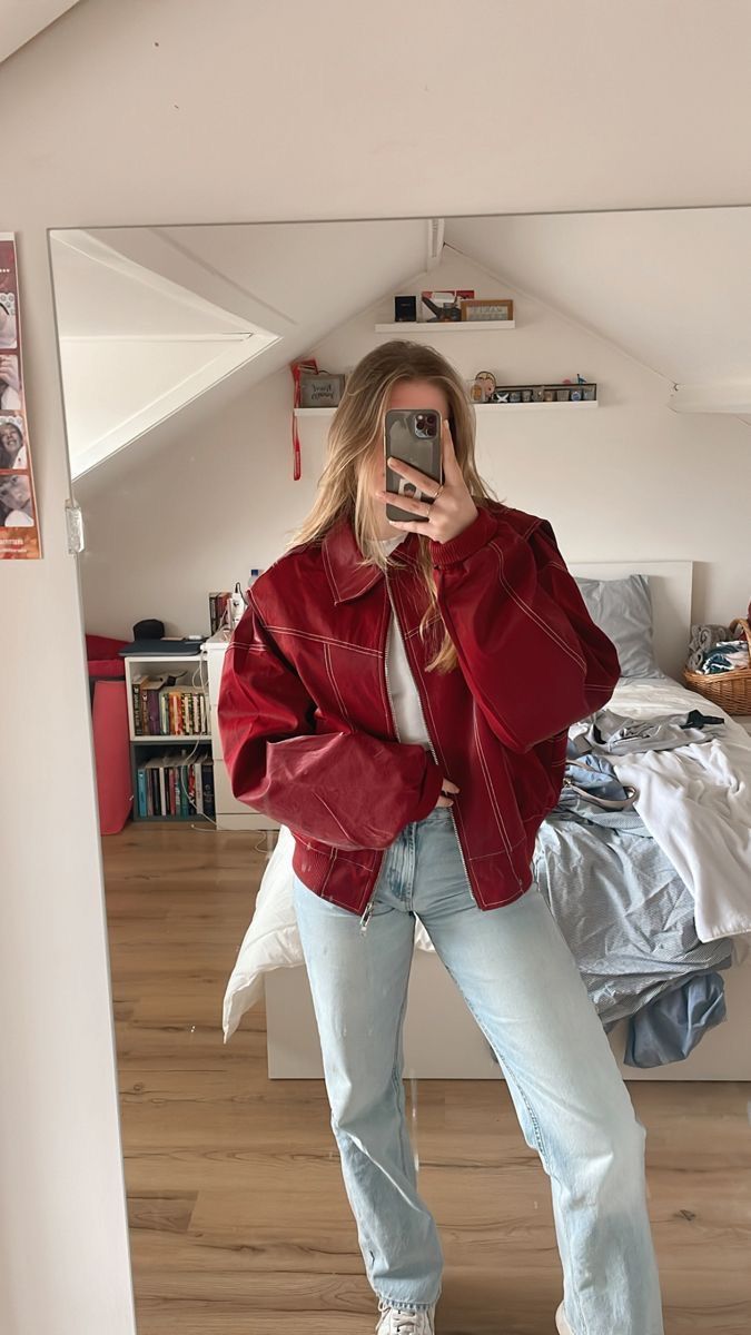 red leather jacket outfit ideas 0074