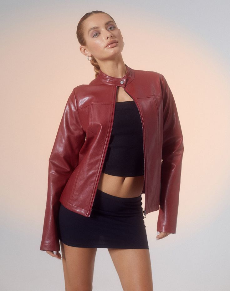 red leather jacket outfit ideas 0091