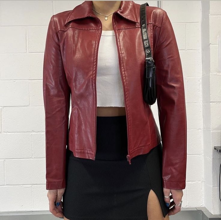 red leather jacket outfit ideas 0095