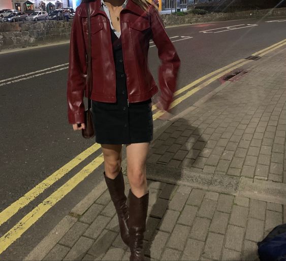 red leather skirt outfit ideas 0011