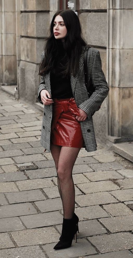 red leather skirt outfit ideas 0066