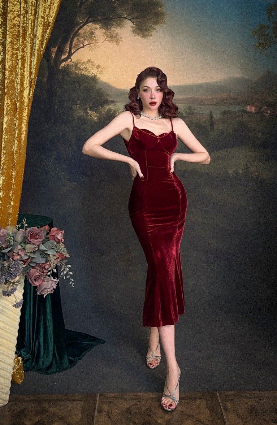 red velvet dress for evening events