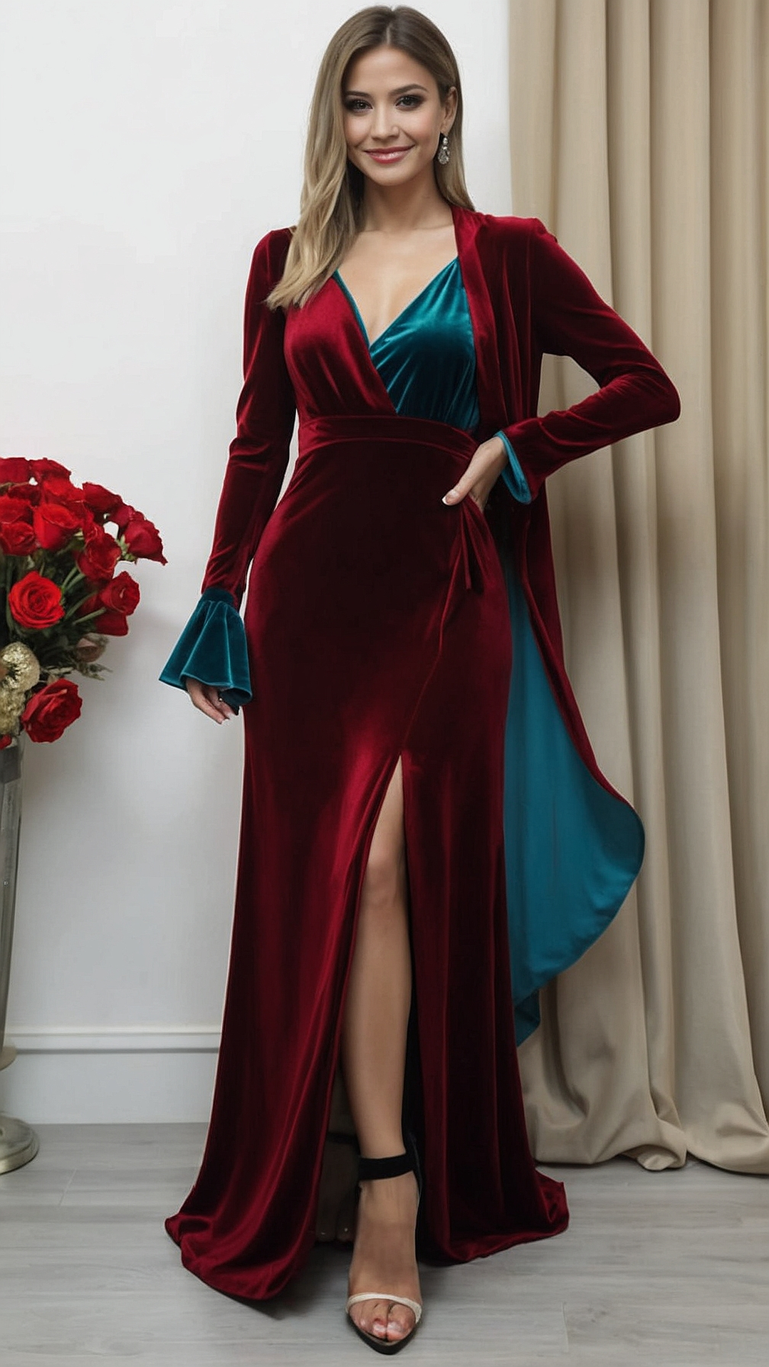 red velvet dress outfit ideas 0015