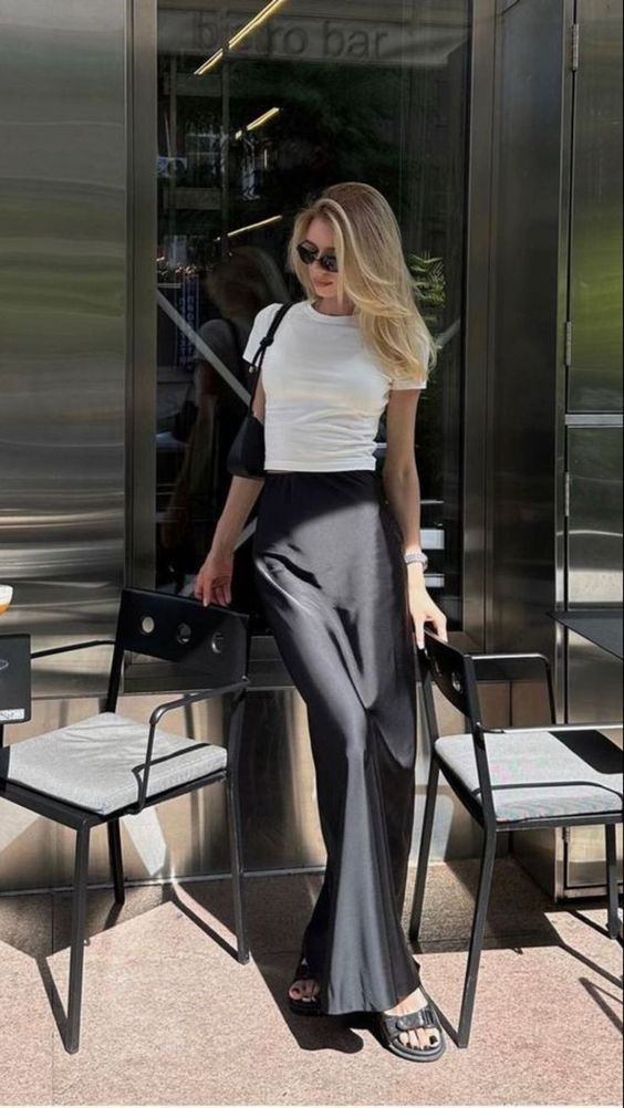 Satin skirt outfit ideas 0034