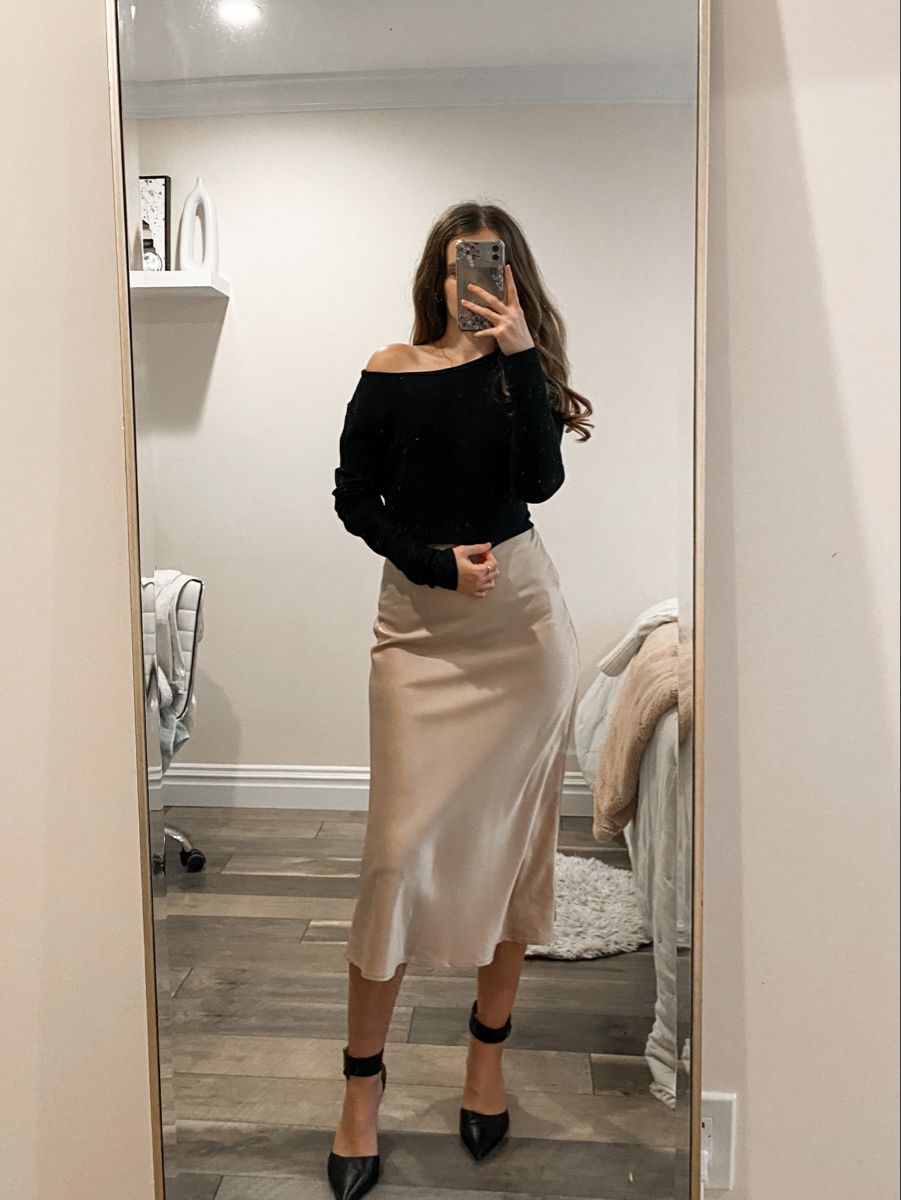 Satin skirt outfit ideas 0035