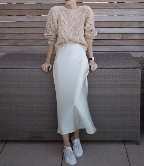 Satin skirt outfit ideas 0050