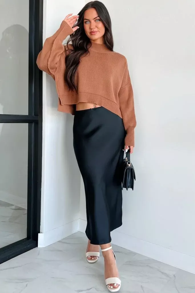 Satin skirt outfit ideas 0088