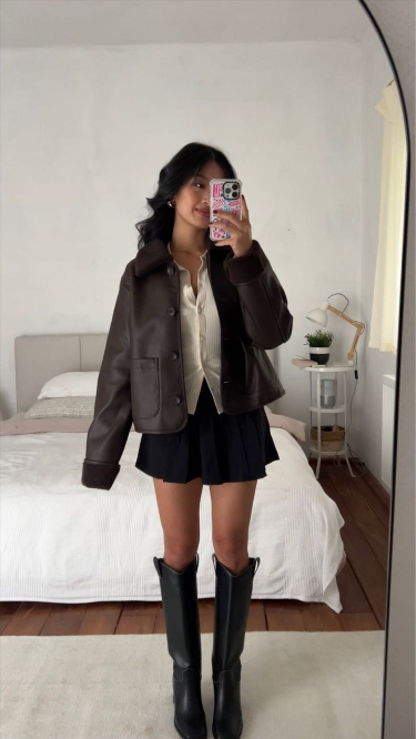 seasonal brown knee high boots outfit ideas