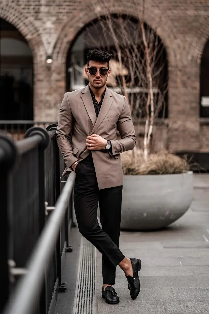 seasonal outfit ideas with men's black blazer