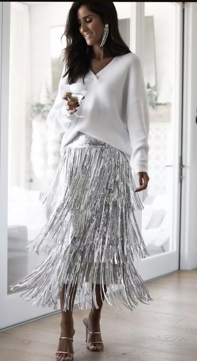 silver skirt outfit ideas 0086