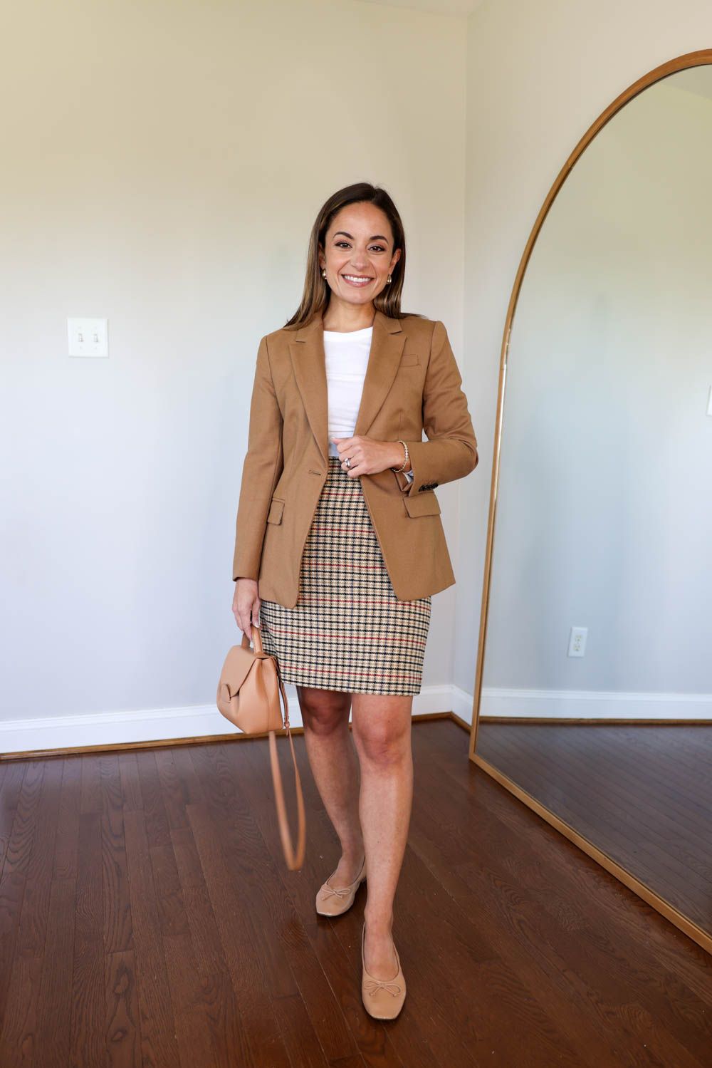 sophisticated camel blazer outfit looks