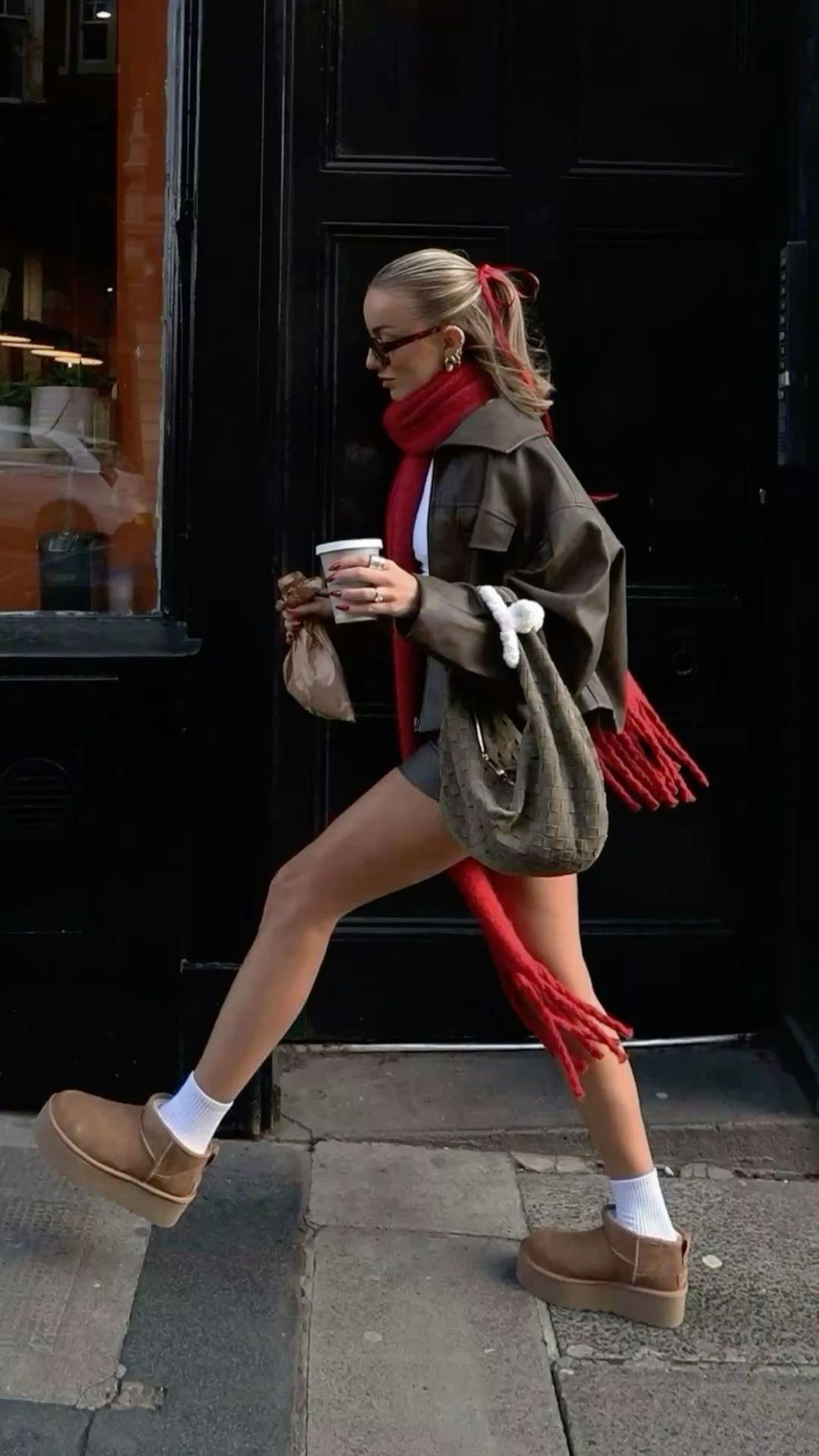 statement styles using red boots.