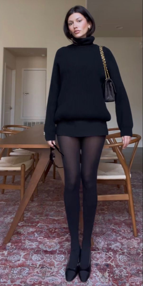 stylish black leather tights outfit ideas