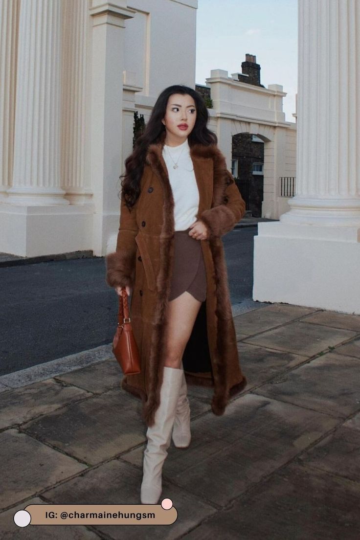 stylish brown knee high boots outfit ideas