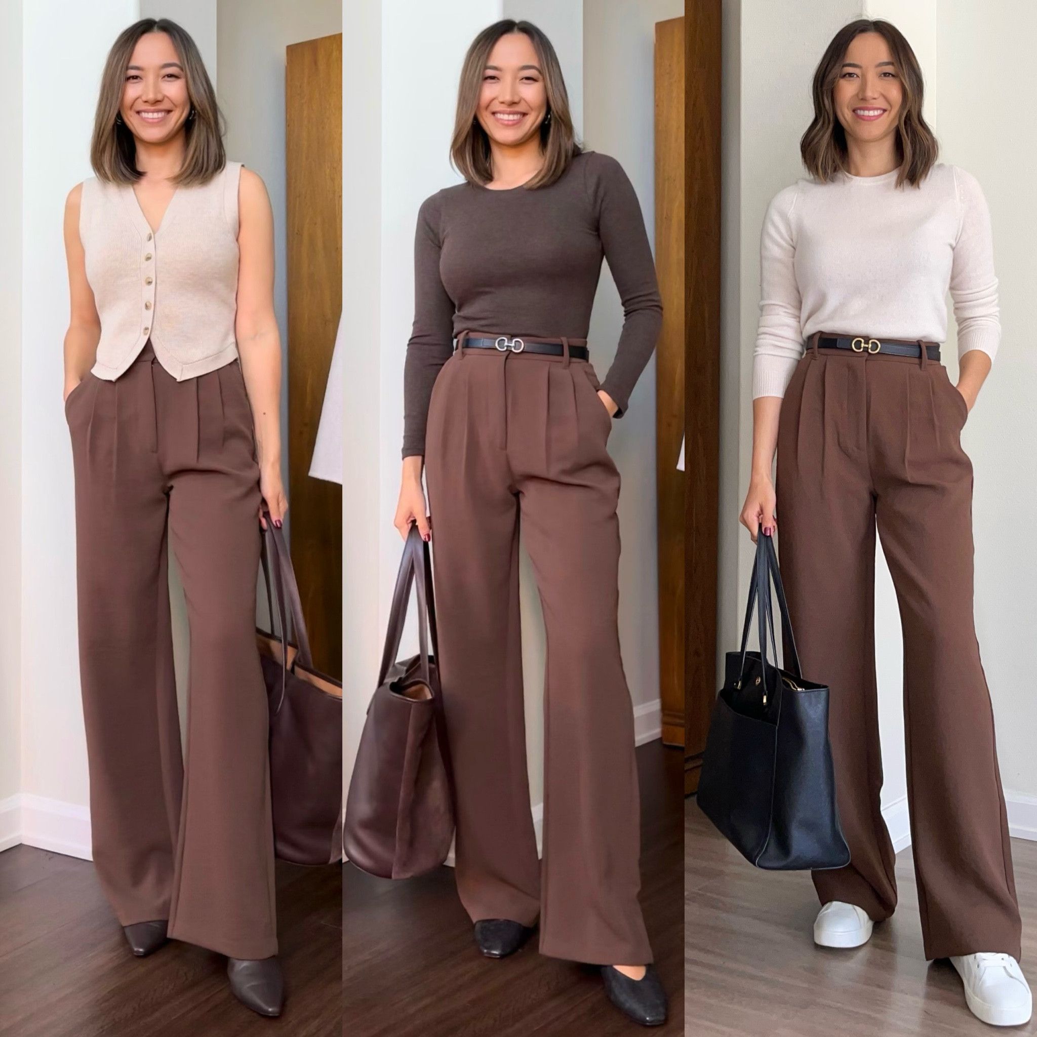 stylish combinations featuring brown pants