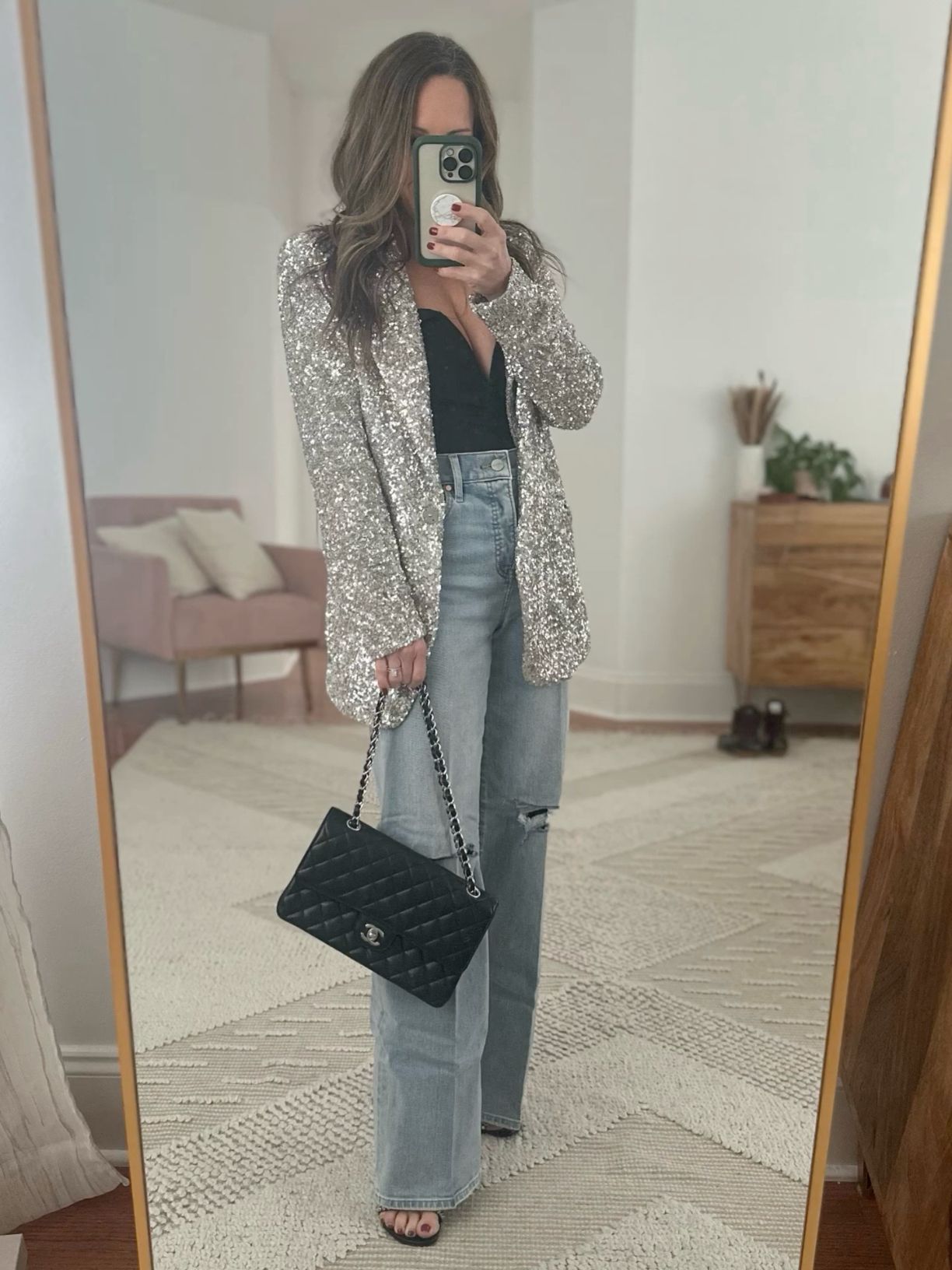 stylish silver sequin blazer outfit ideas