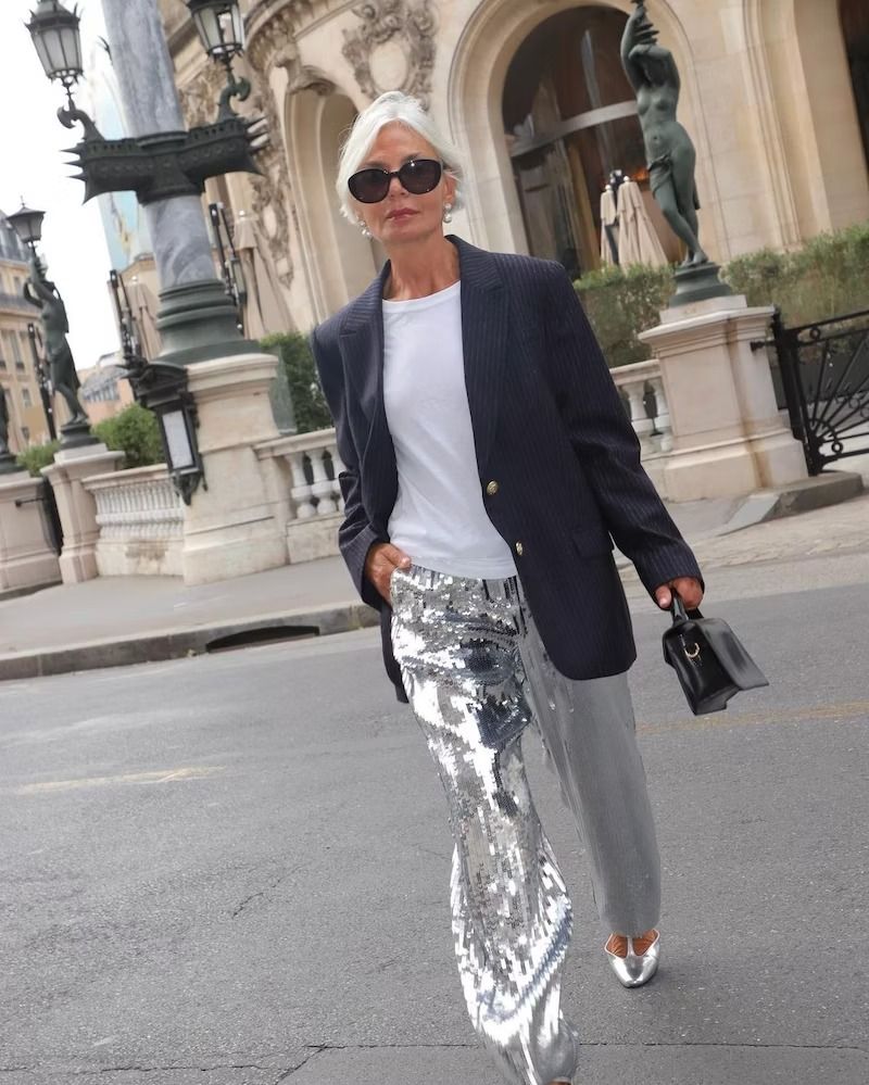 trends in silver pants outfits