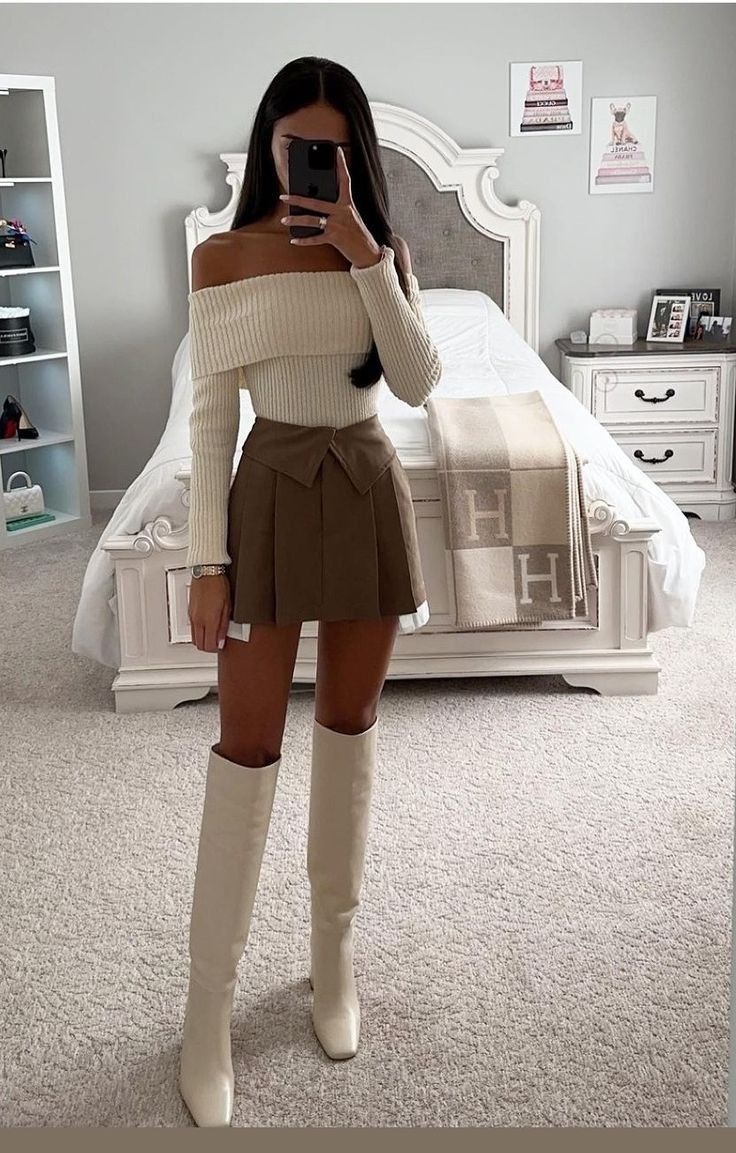 trendy accessories for brown knee high boots outfits