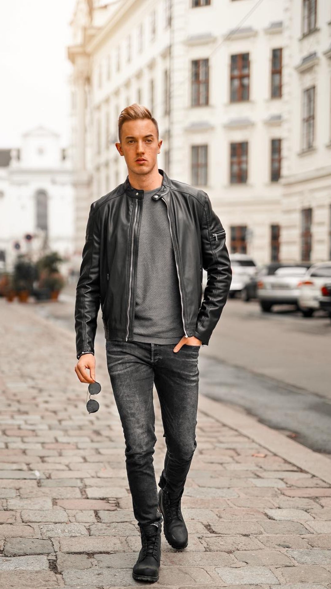 trendy mens leather jacket outfit ideas