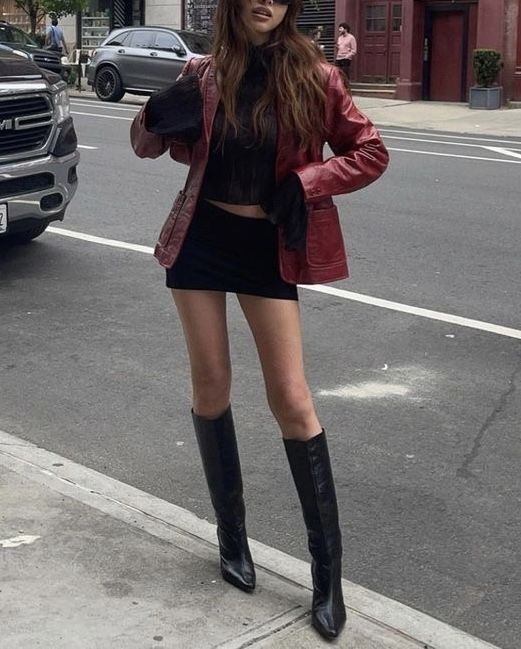 trendy outfits incorporating a red leather jacket