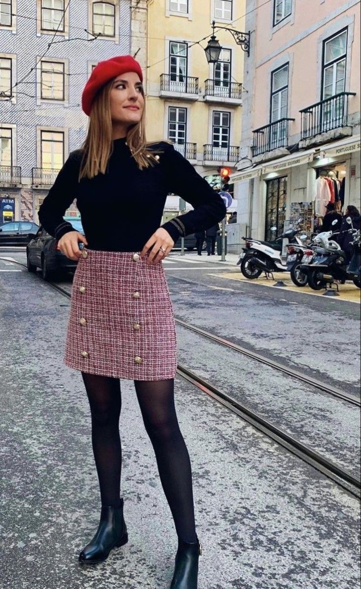 tweed skirt outfit ideas 0077