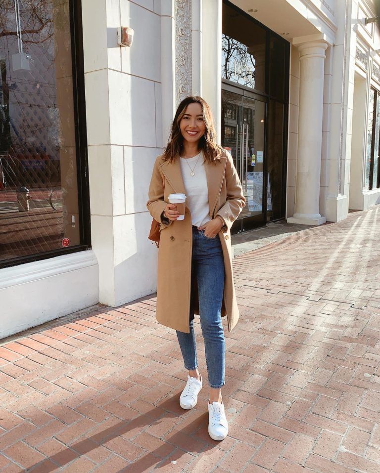 white sneakers outfit ideas for winter