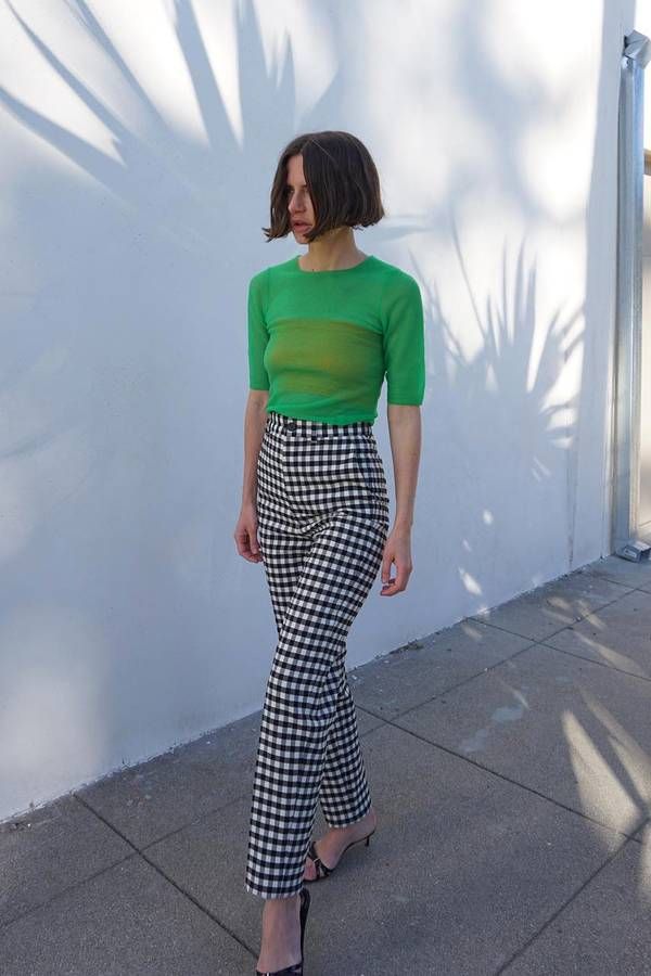 work attire ideas with gingham pants